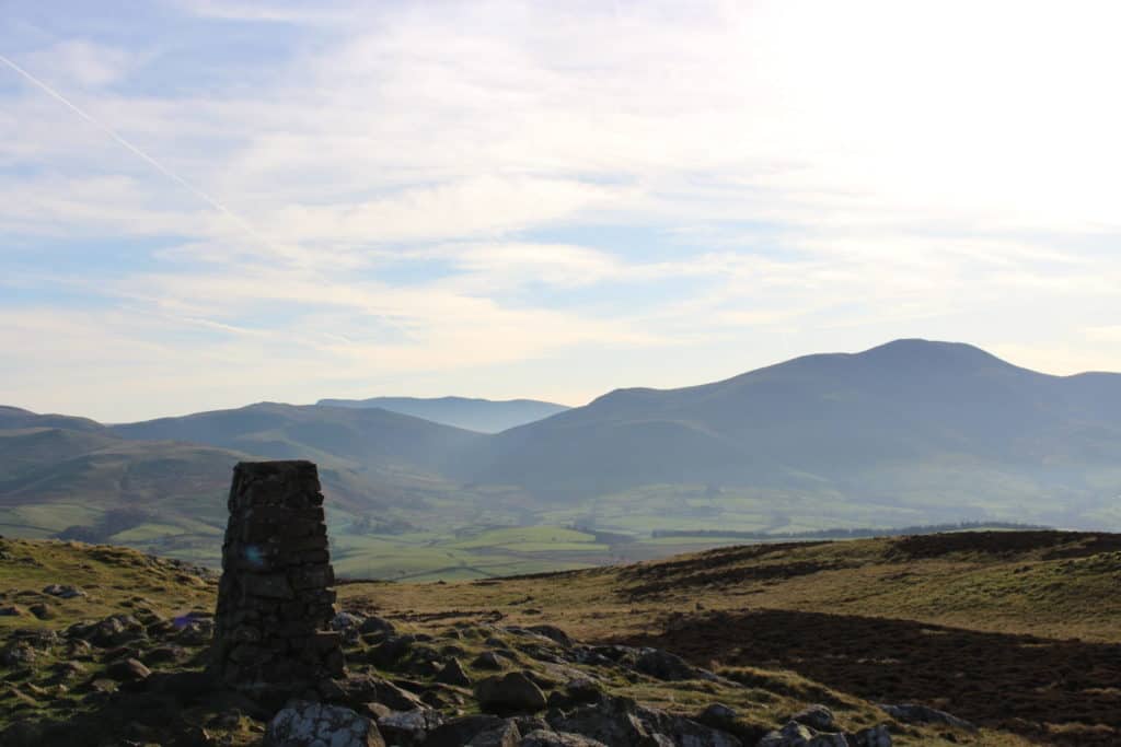 Trig Cairn on Binsey, looking toward Overwater and the back of Skiddaw